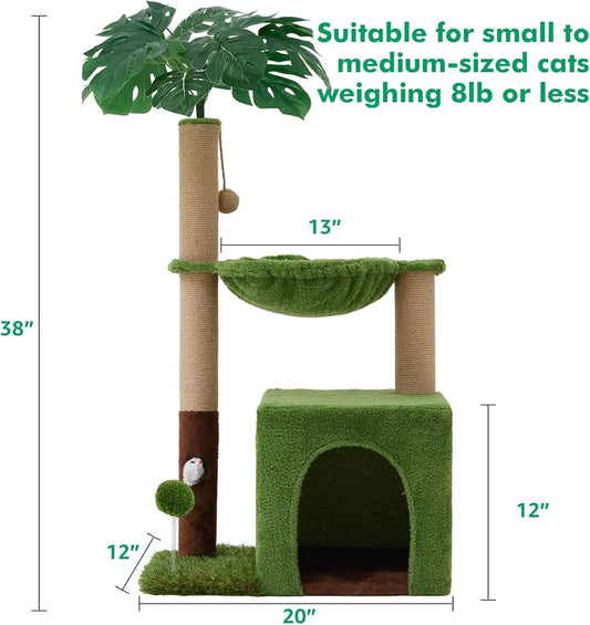 37' Cat Tree Tower with Sisal Scratching Post & Hammock