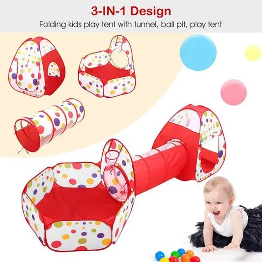 3 In 1 Child Crawl Tunnel Tent Kids Play Tent