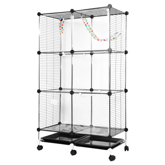 Metal Parrot Cage with Stand, Wheels, and Accessories