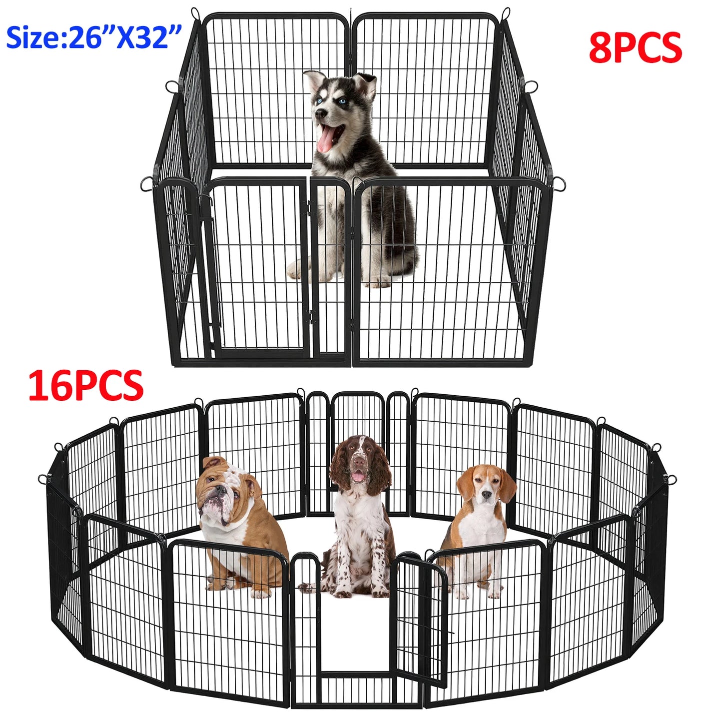 Dog Playpen with Door, Foldable Metal Pet Fence