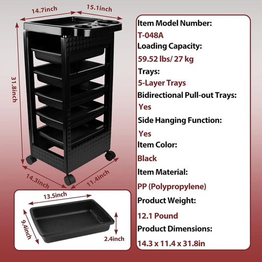 5-Tier Salon Rolling Cart Hairdressing Storage Trolley