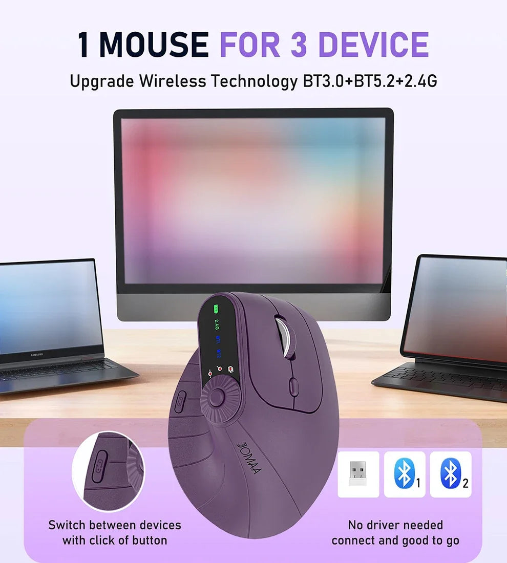 BT5.0 Wireless Vertical Mouse With Function Adjustment Knob