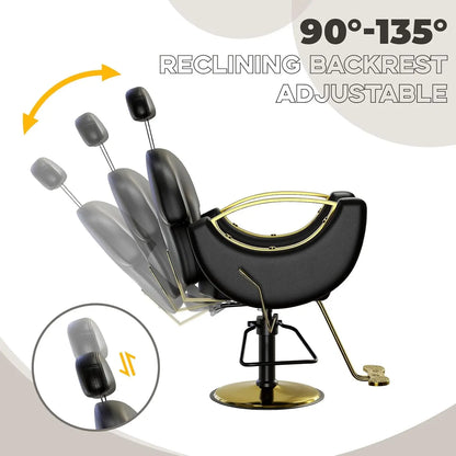 Reclining Barber Chair 360° Swivel Hydraulic Salon Chair