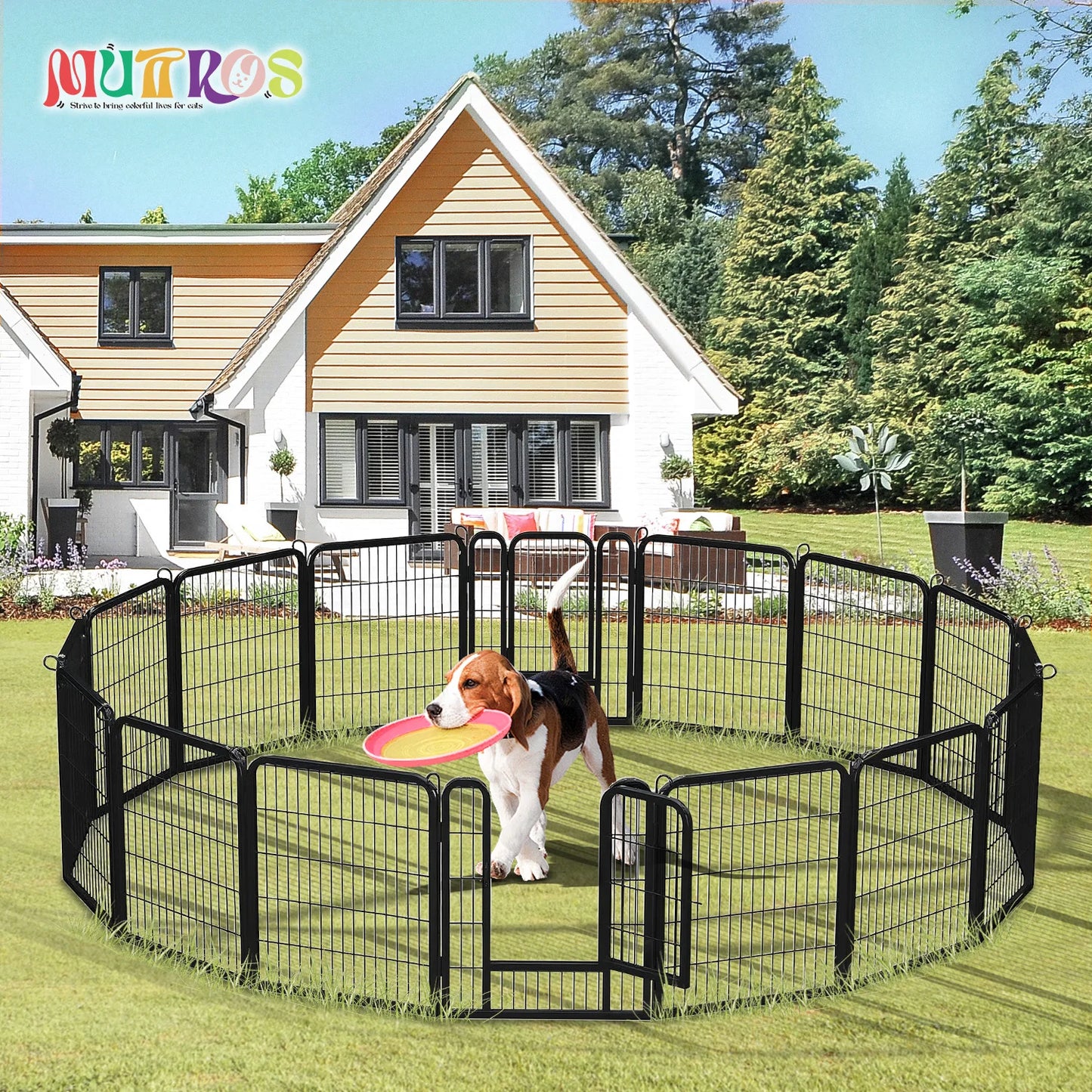 Dog Playpen with Door, Foldable Metal Pet Fence