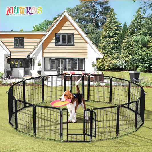 Dog Playpen with Door, Foldable Metal Pet Fence