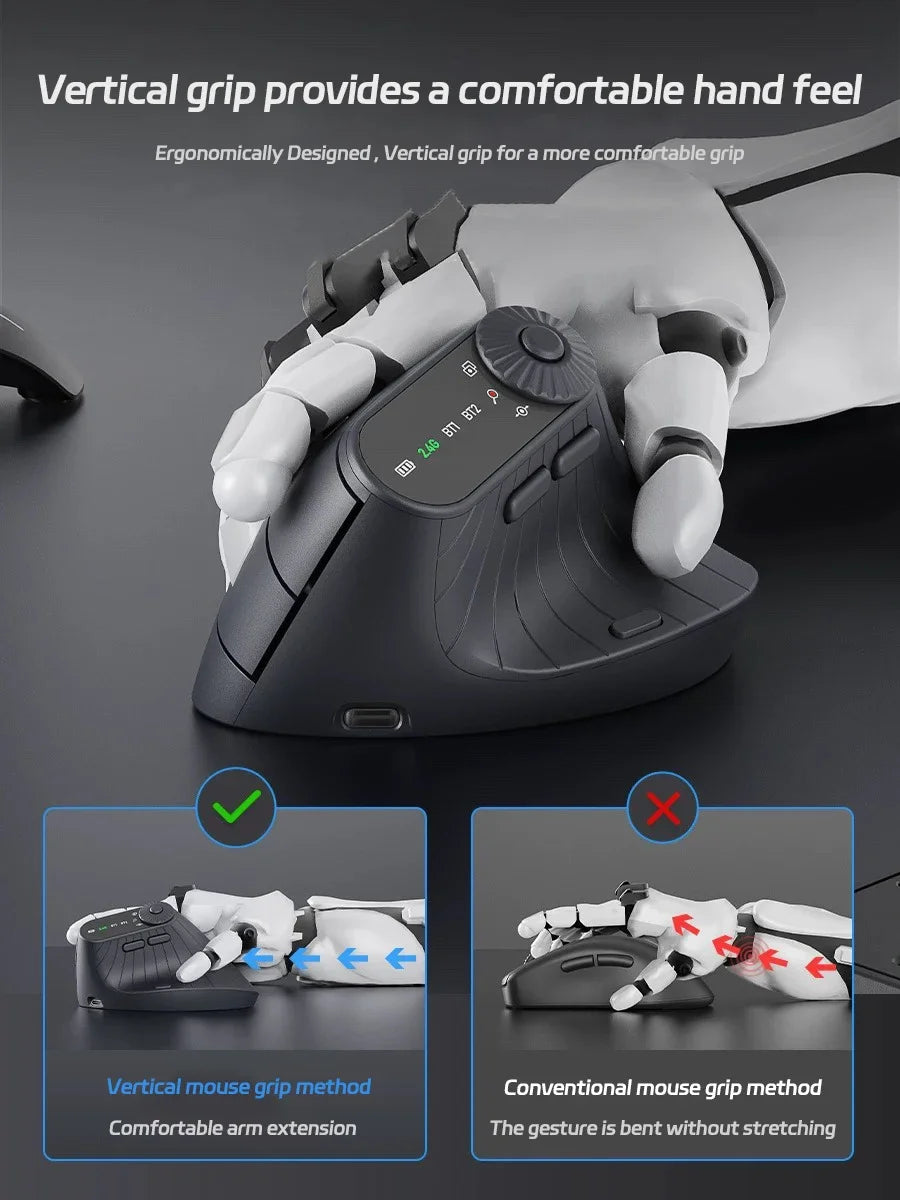 BT5.0 Wireless Vertical Mouse With Function Adjustment Knob