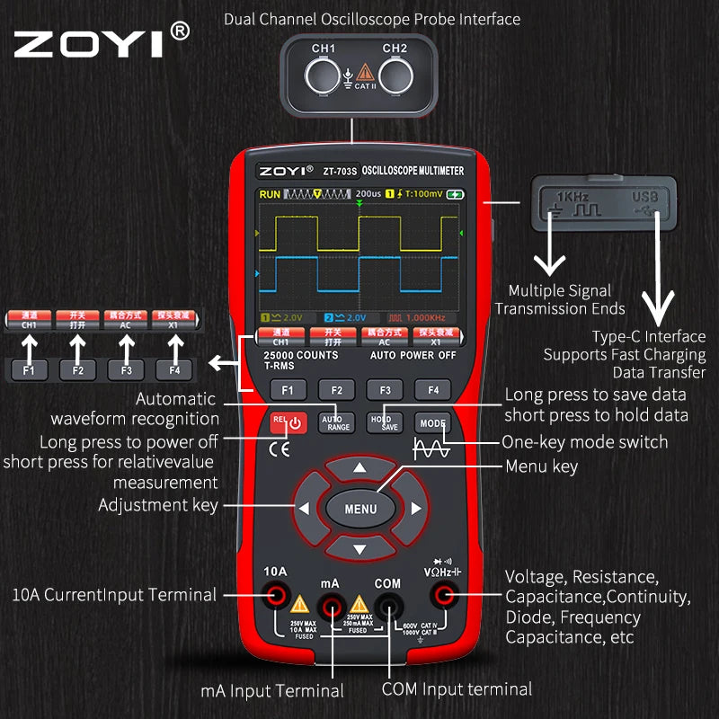 ZOYI ZT-703 Handheld digital oscilloscope multimeter