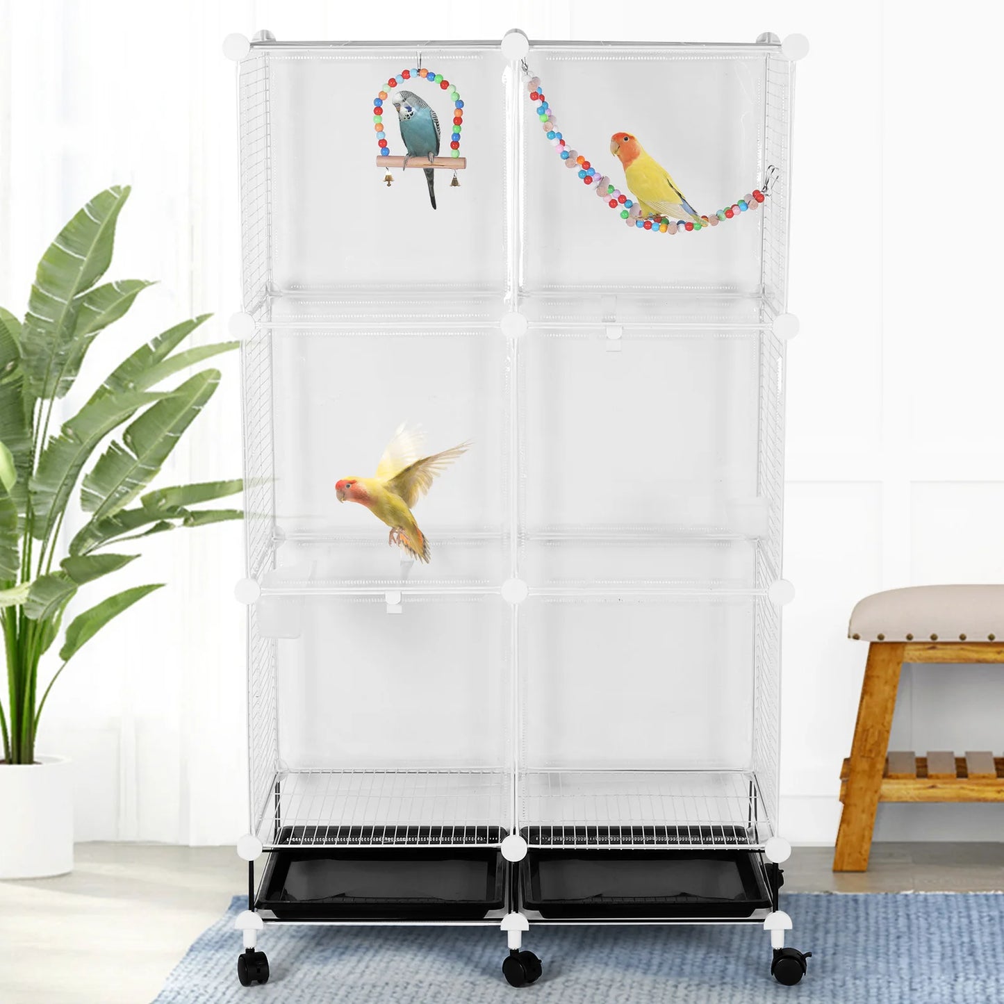 Metal Parrot Cage with Stand, Wheels, and Accessories