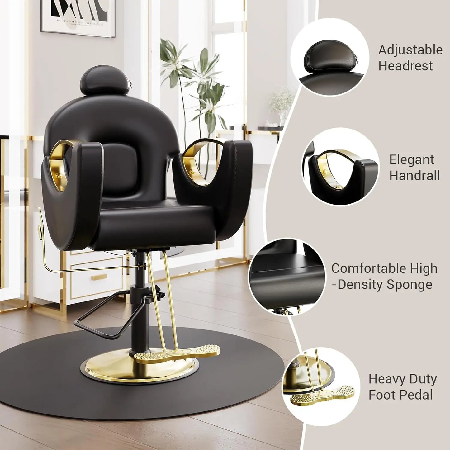 Reclining Barber Chair 360° Swivel Hydraulic Salon Chair