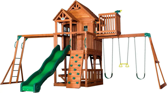 Cedar Wood Swing Set with Slide Monkey Bars
