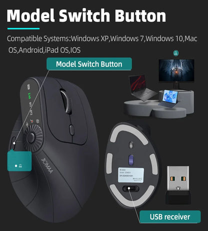 BT5.0 Wireless Vertical Mouse With Function Adjustment Knob