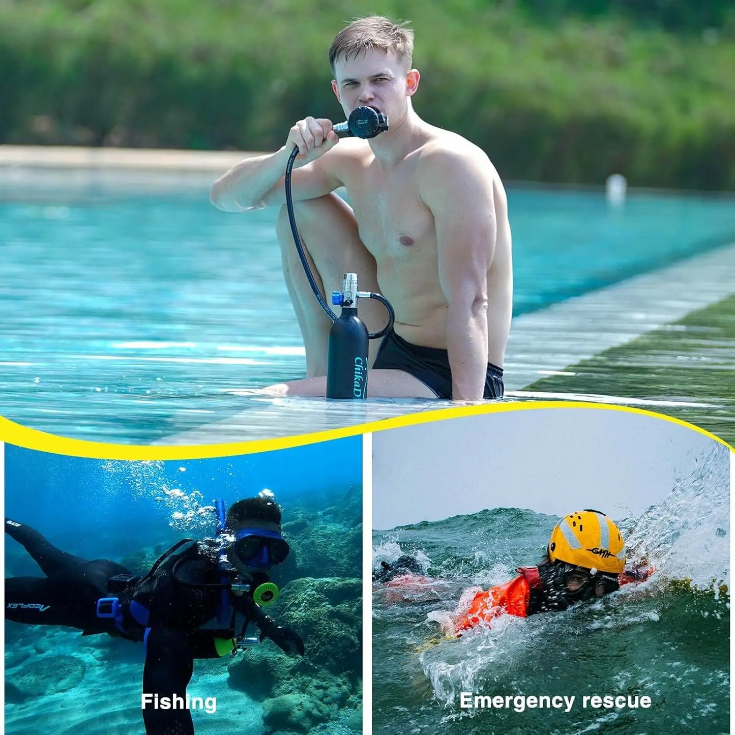 Scuba Diving Tank Set with Full Face Snorkel Mask
