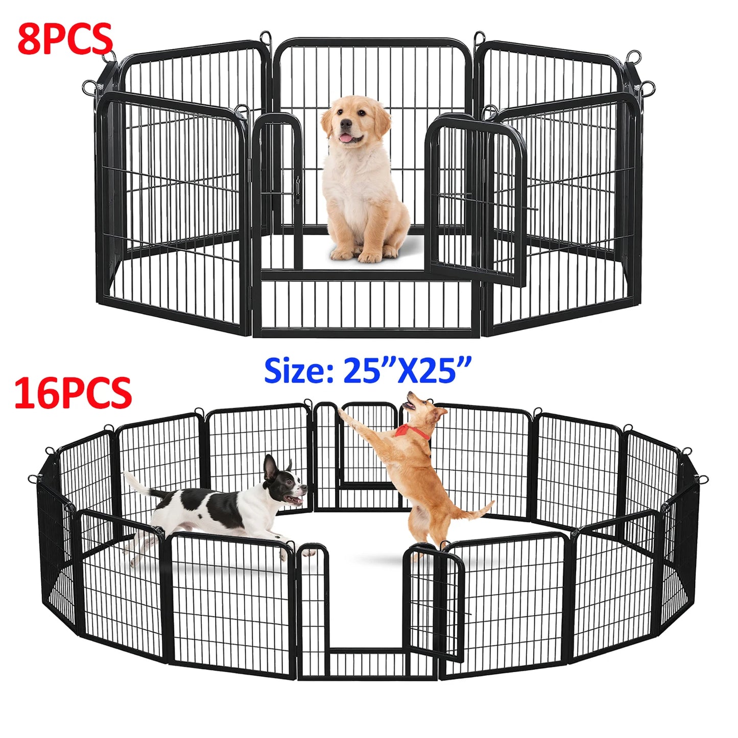 Dog Playpen with Door, Foldable Metal Pet Fence