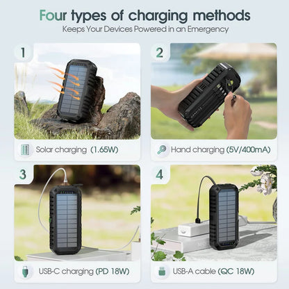 40,000mAh Solar Power Bank with Hand Crank & Fast Charging