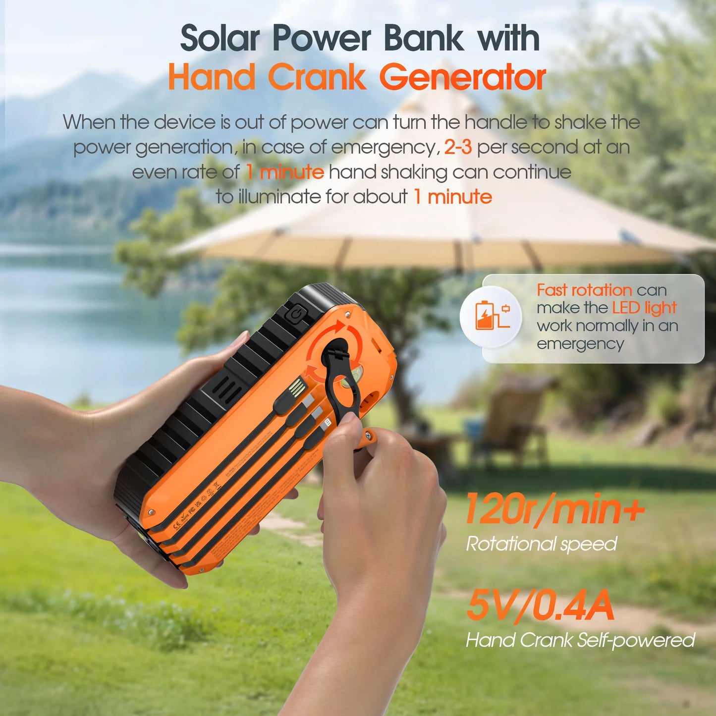 40,000mAh Solar Power Bank with Hand Crank