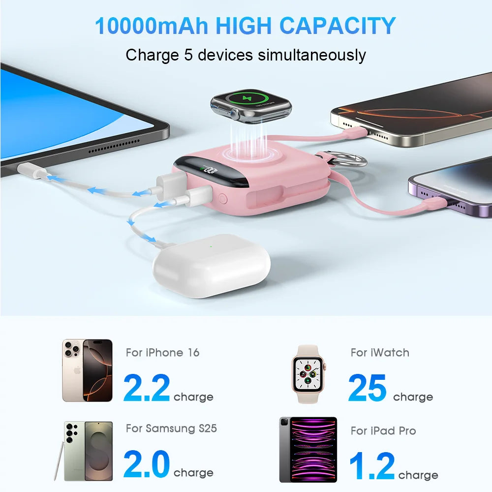 10000mAh 22.5W Fast Charging Power Bank with Built-in Cables,