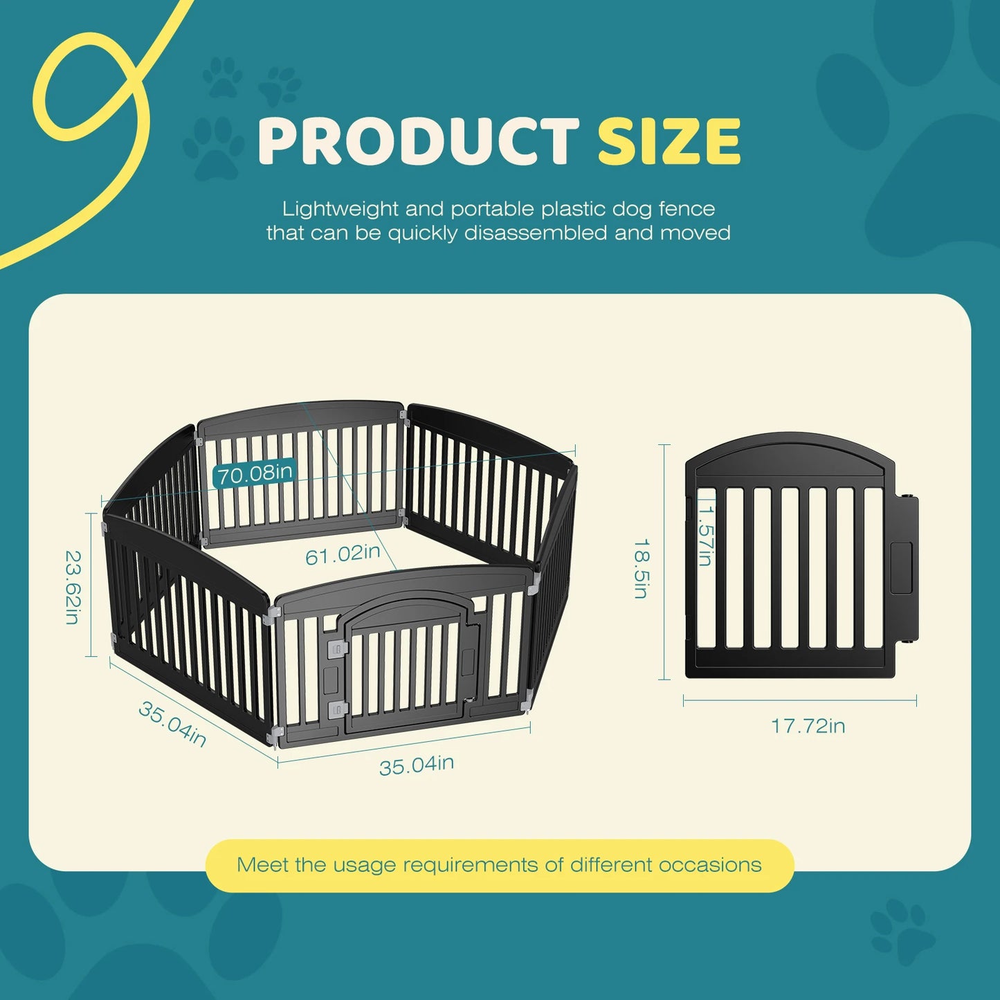 JHK 6-Panel Plastic Dog Playpen (24in, Expandable)