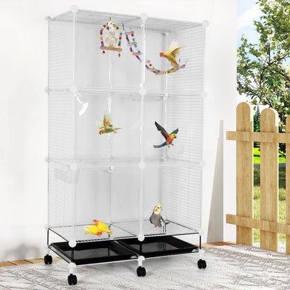 Metal Parrot Cage with Stand, Wheels, and Accessories