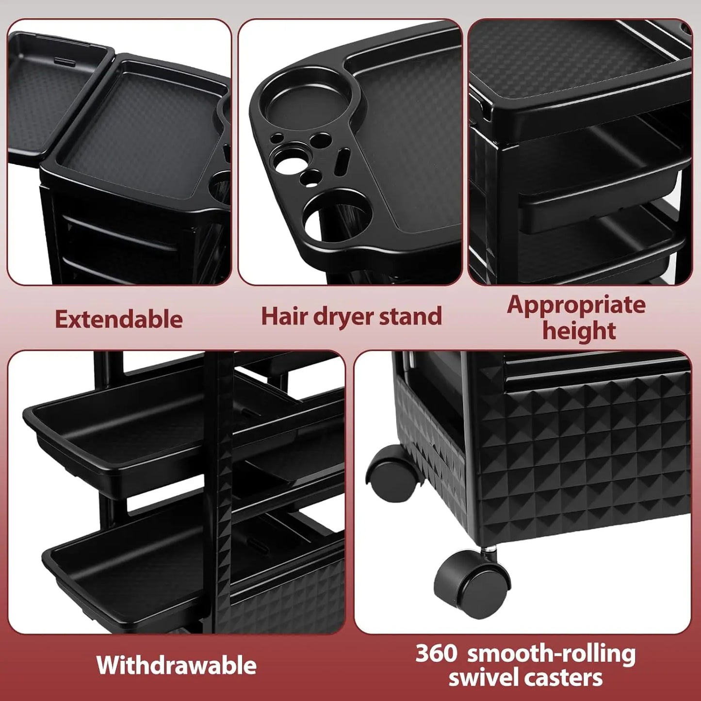 5-Tier Salon Rolling Cart Hairdressing Storage Trolley