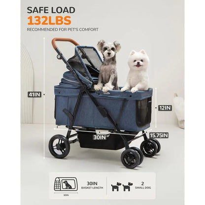 Extra Large Foldable Dog Stroller Ventilated Pet Carrier