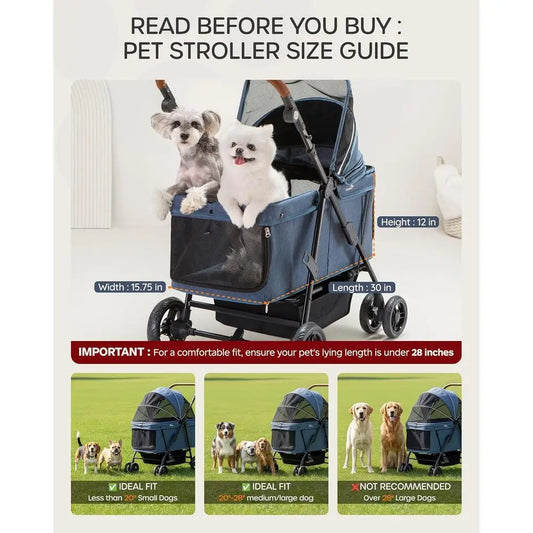 Extra Large Foldable Dog Stroller Ventilated Pet Carrier