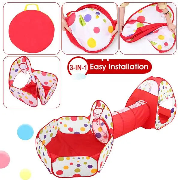 3 In 1 Child Crawl Tunnel Tent Kids Play Tent