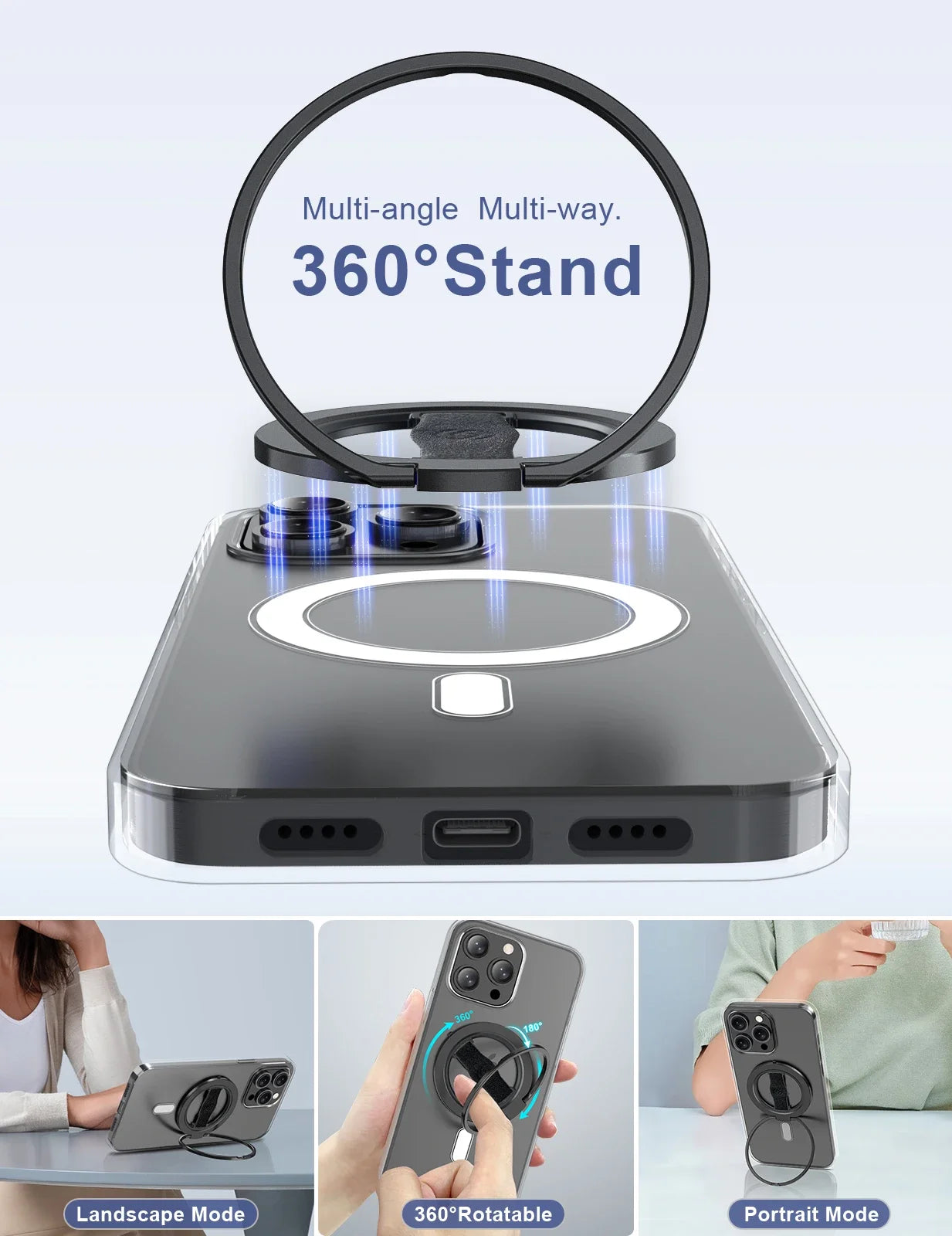 Removable Magnetic Ring Holder Kickstand Ring for iPhone 16,15,14,13,