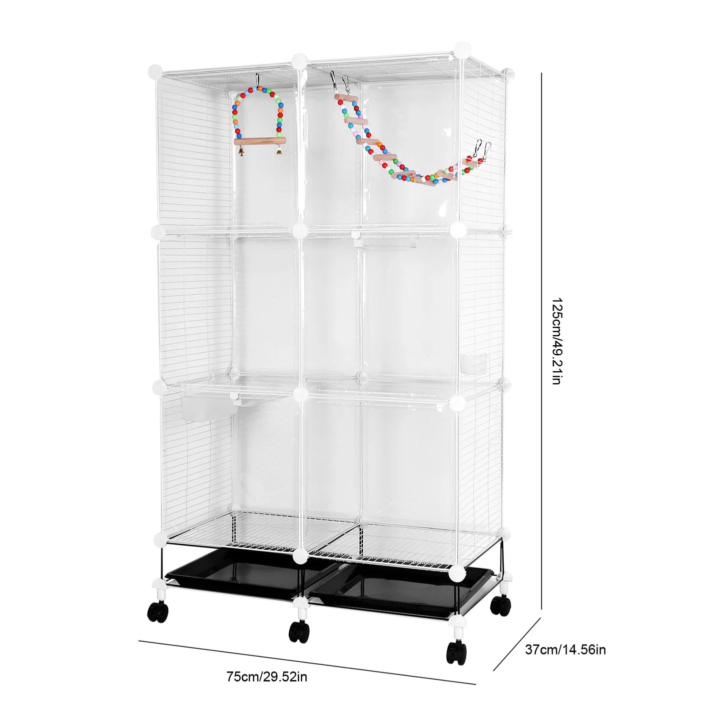 Metal Parrot Cage with Stand, Wheels, and Accessories