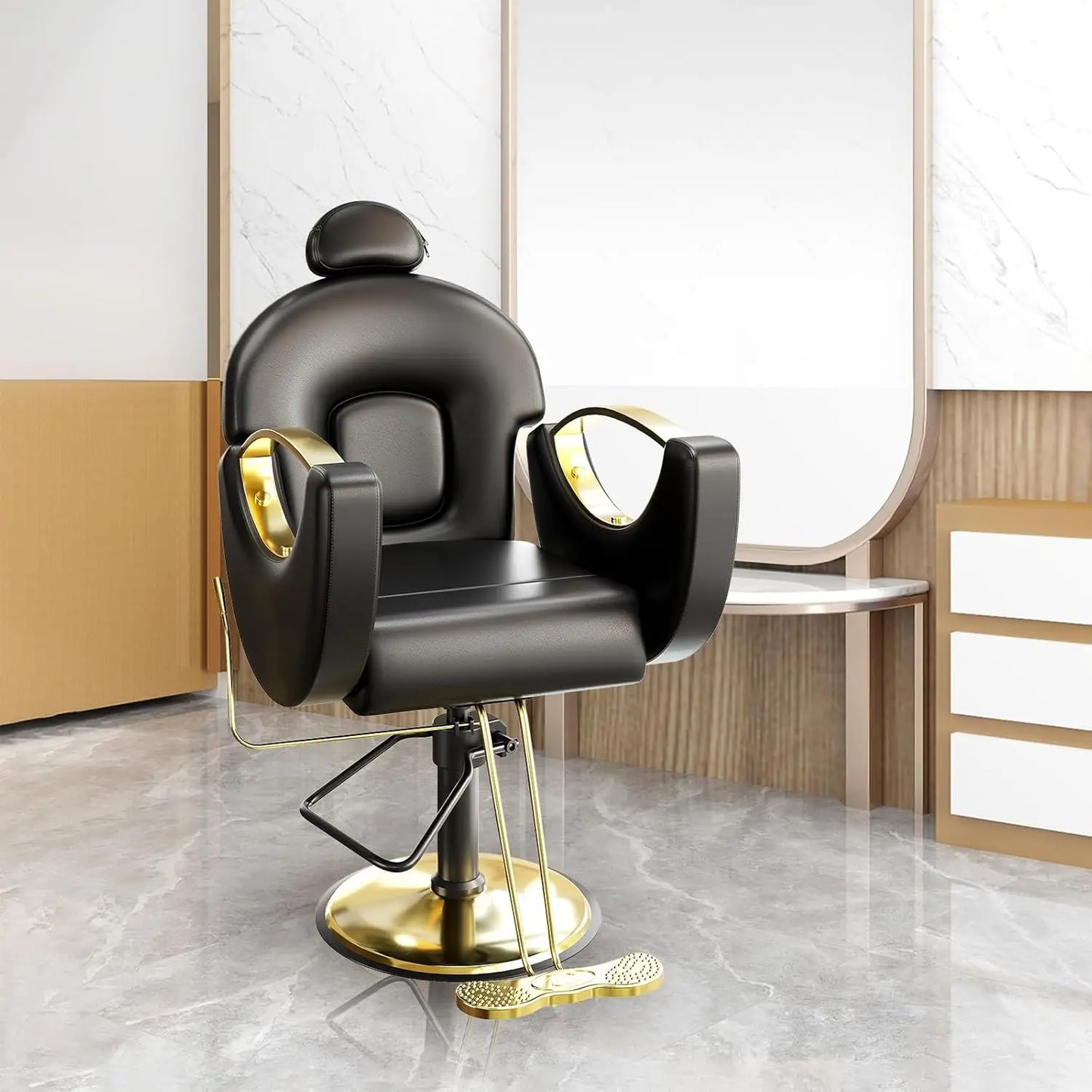 Reclining Barber Chair 360° Swivel Hydraulic Salon Chair