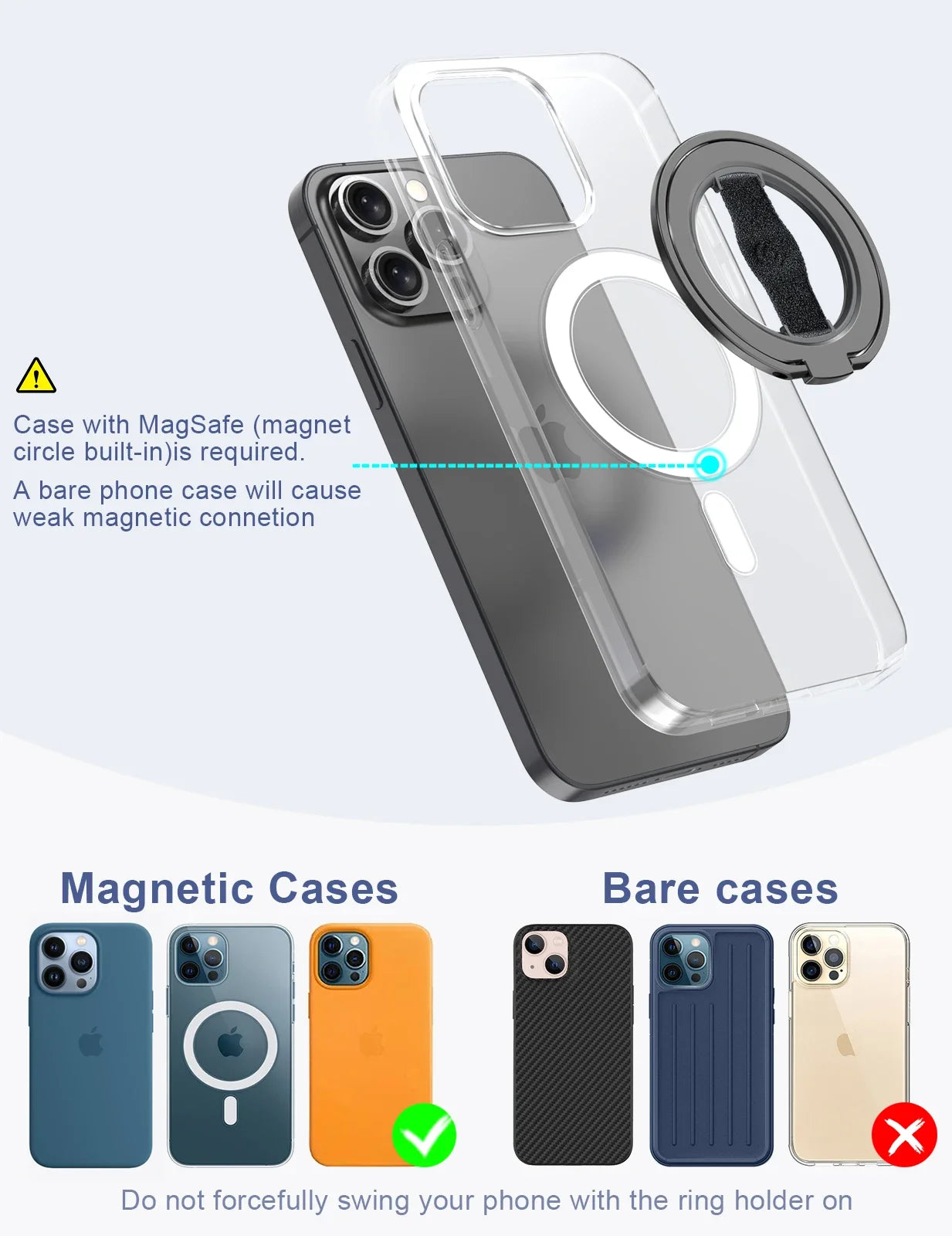Removable Magnetic Ring Holder Kickstand Ring for iPhone 16,15,14,13,