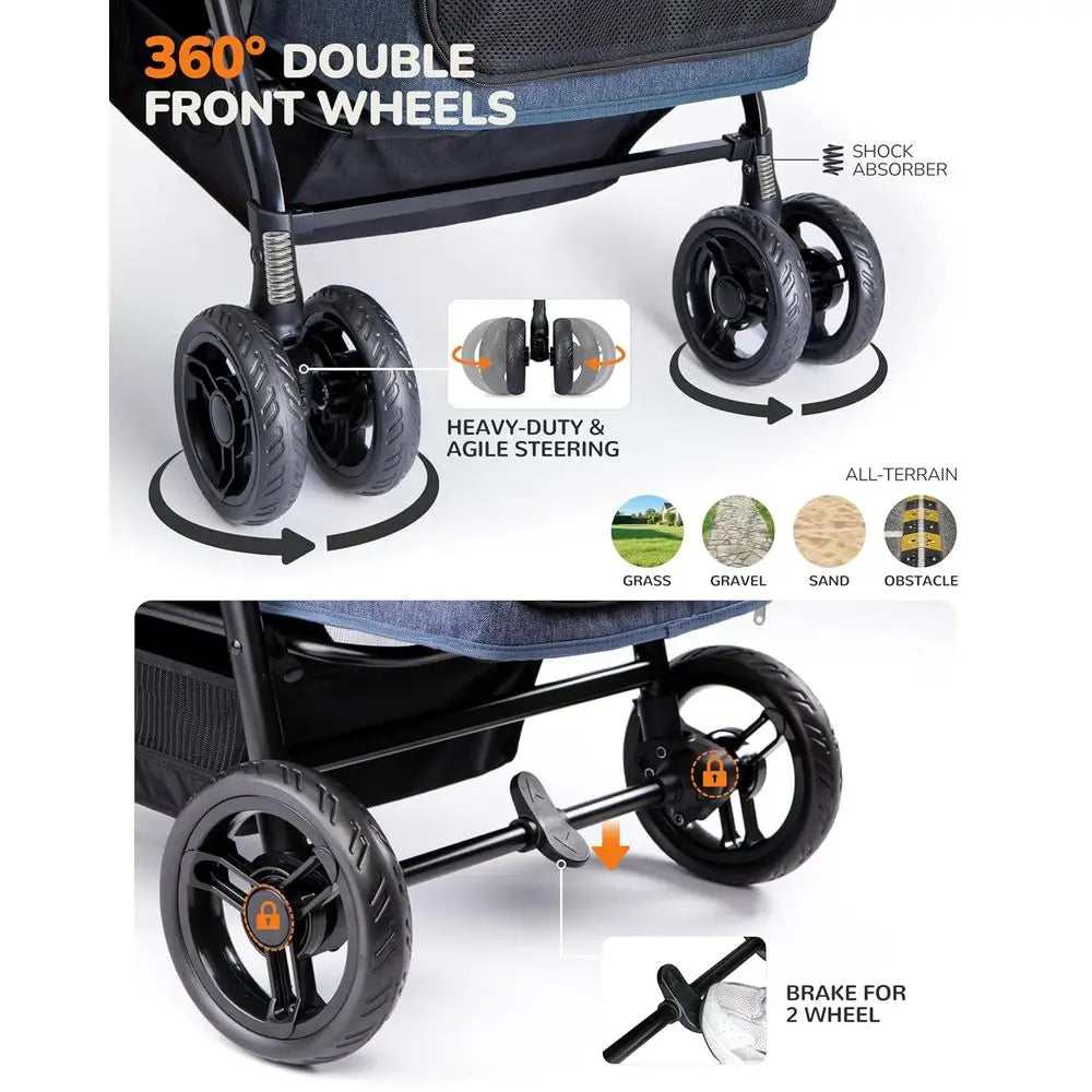 Extra Large Foldable Dog Stroller Ventilated Pet Carrier