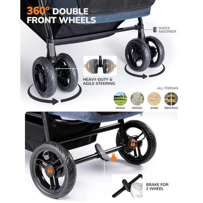 Extra Large Foldable Dog Stroller Ventilated Pet Carrier