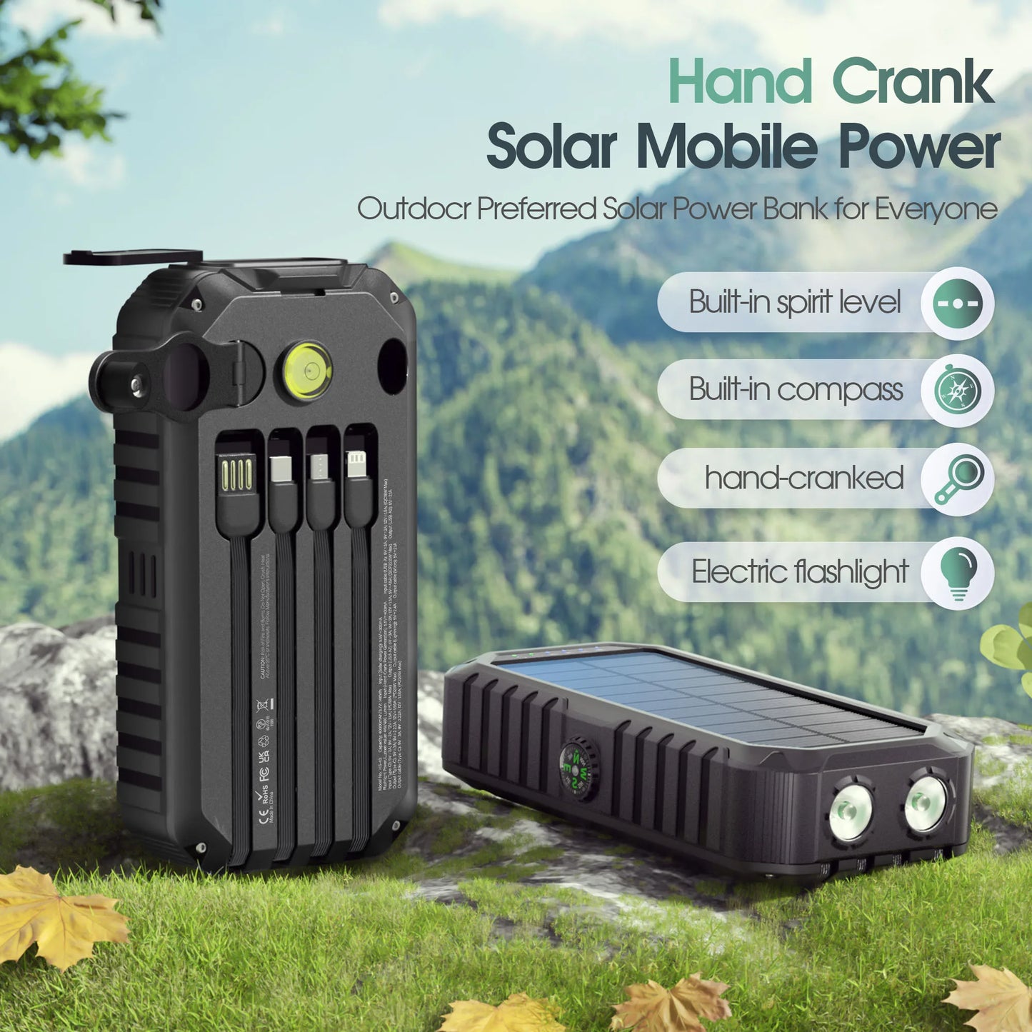 40,000mAh Solar Power Bank with Hand Crank & Fast Charging
