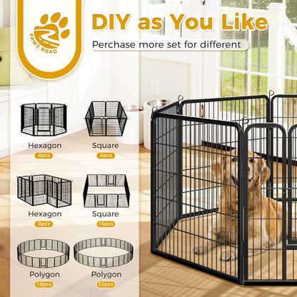 Dog Playpen with Door, Foldable Metal Pet Fence