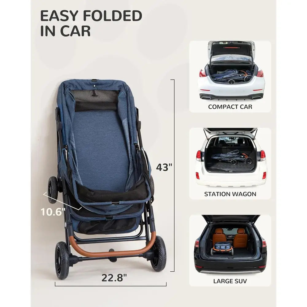 Extra Large Foldable Dog Stroller Ventilated Pet Carrier