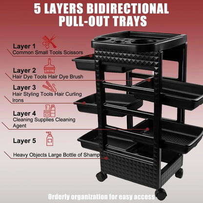 5-Tier Salon Rolling Cart Hairdressing Storage Trolley