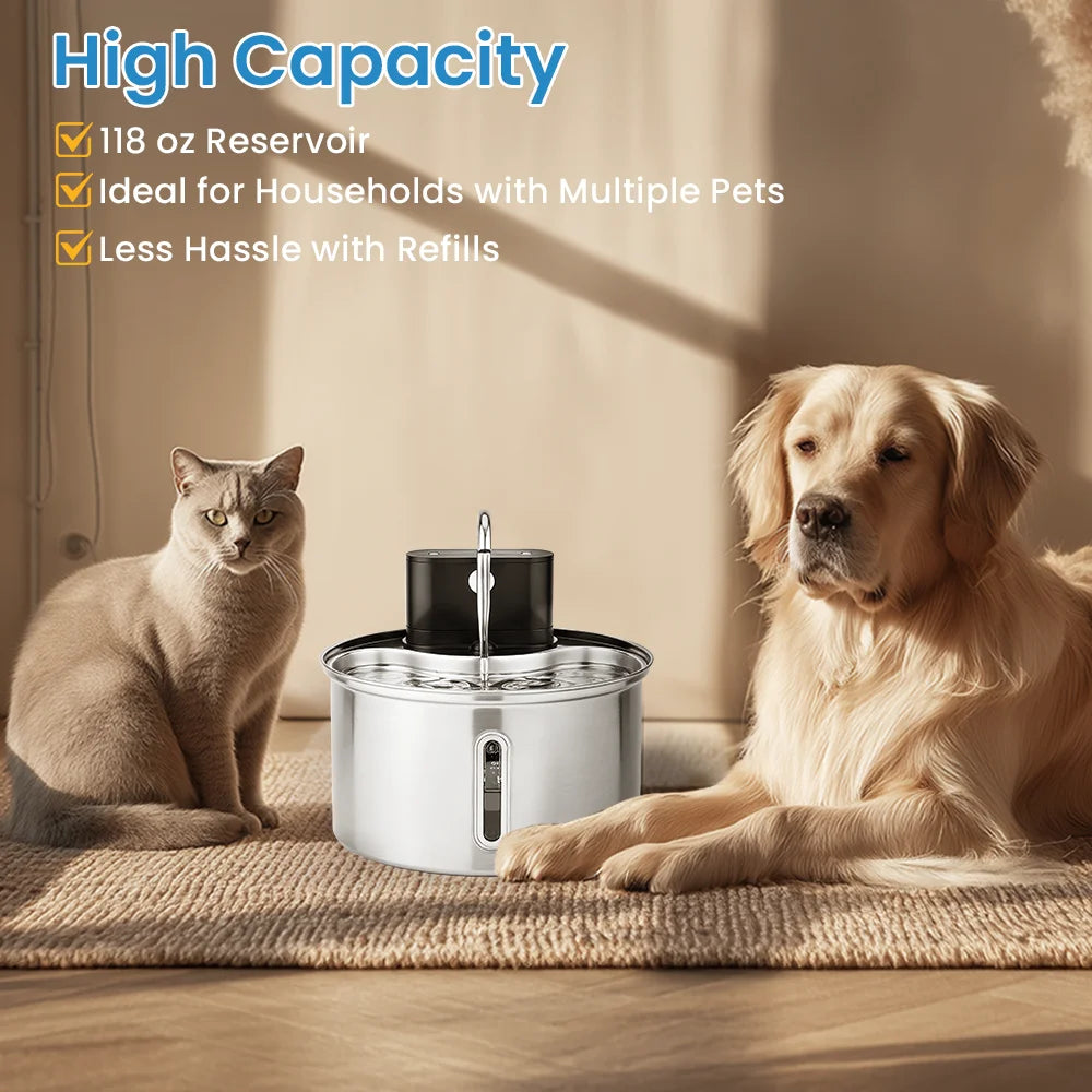3.5L Smart Stainless Steel Pet Water Fountain