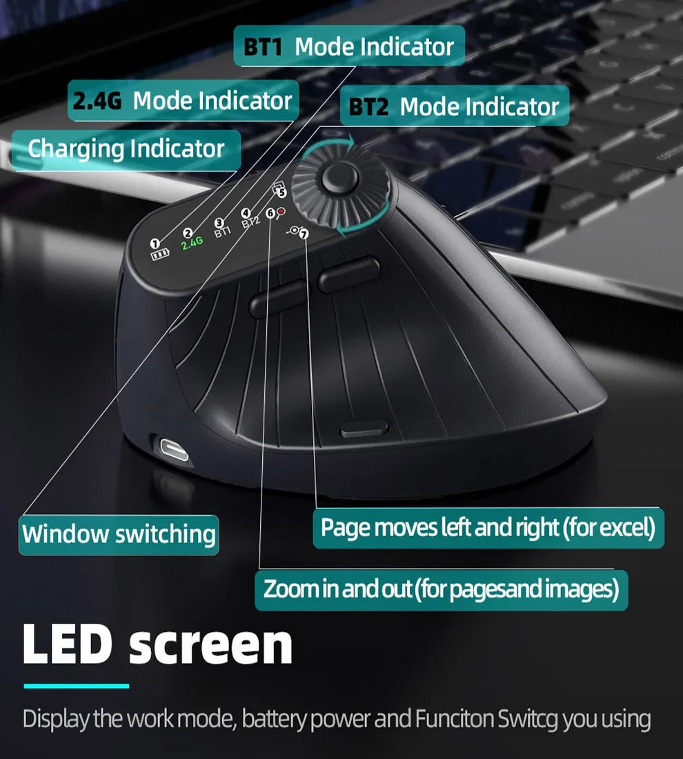BT5.0 Wireless Vertical Mouse With Function Adjustment Knob