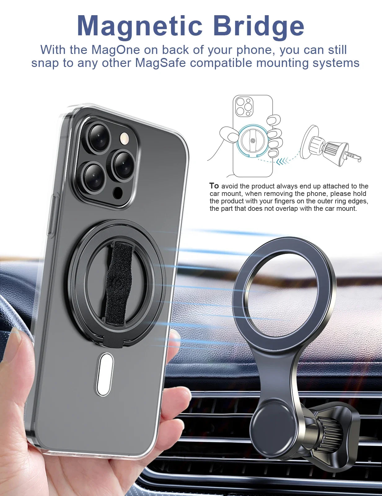 Removable Magnetic Ring Holder Kickstand Ring for iPhone 16,15,14,13,