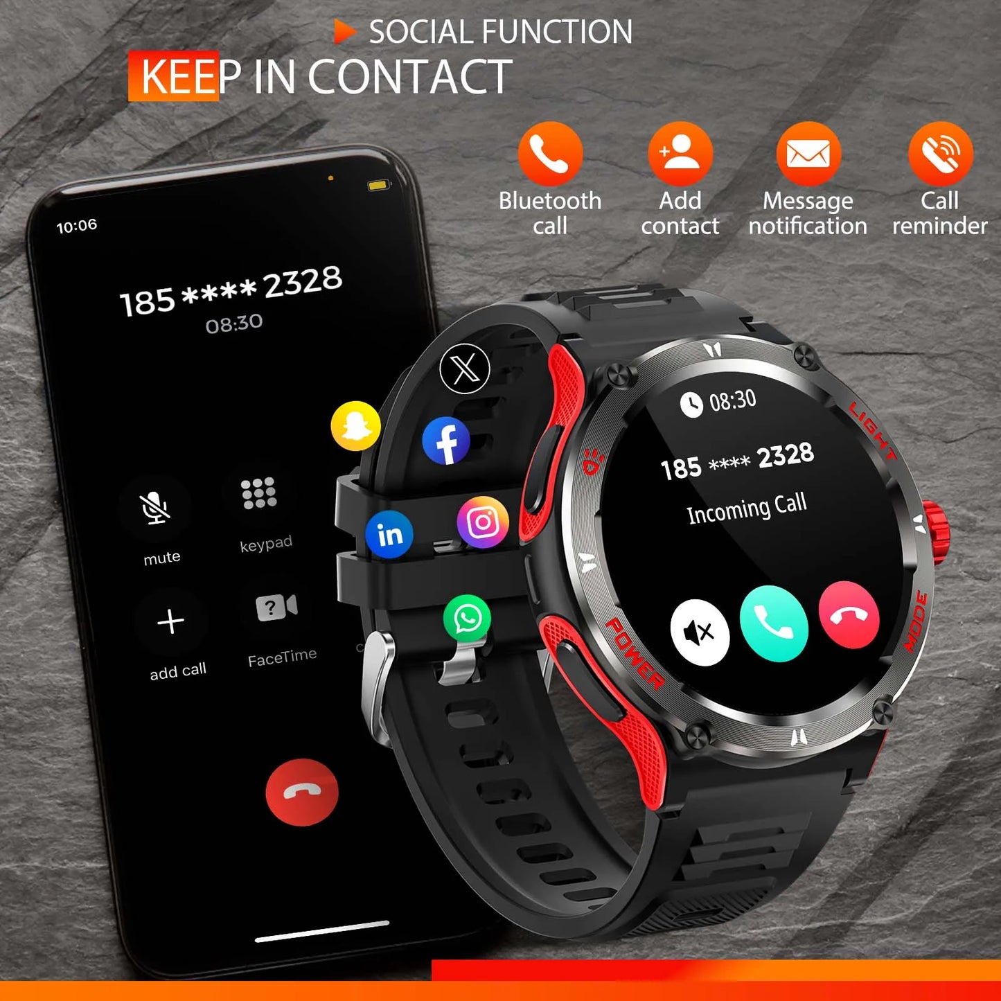 Smart Watch KT76 (Men, Sport, 3ATM Waterproof)