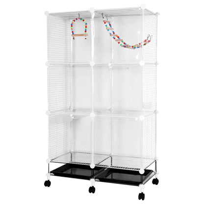 Metal Parrot Cage with Stand, Wheels, and Accessories