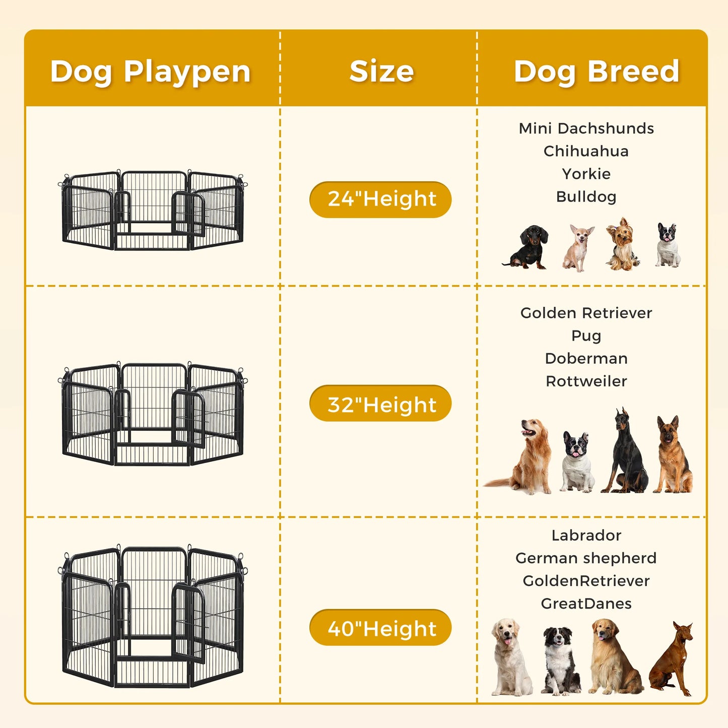 Dog Playpen with Door, Foldable Metal Pet Fence