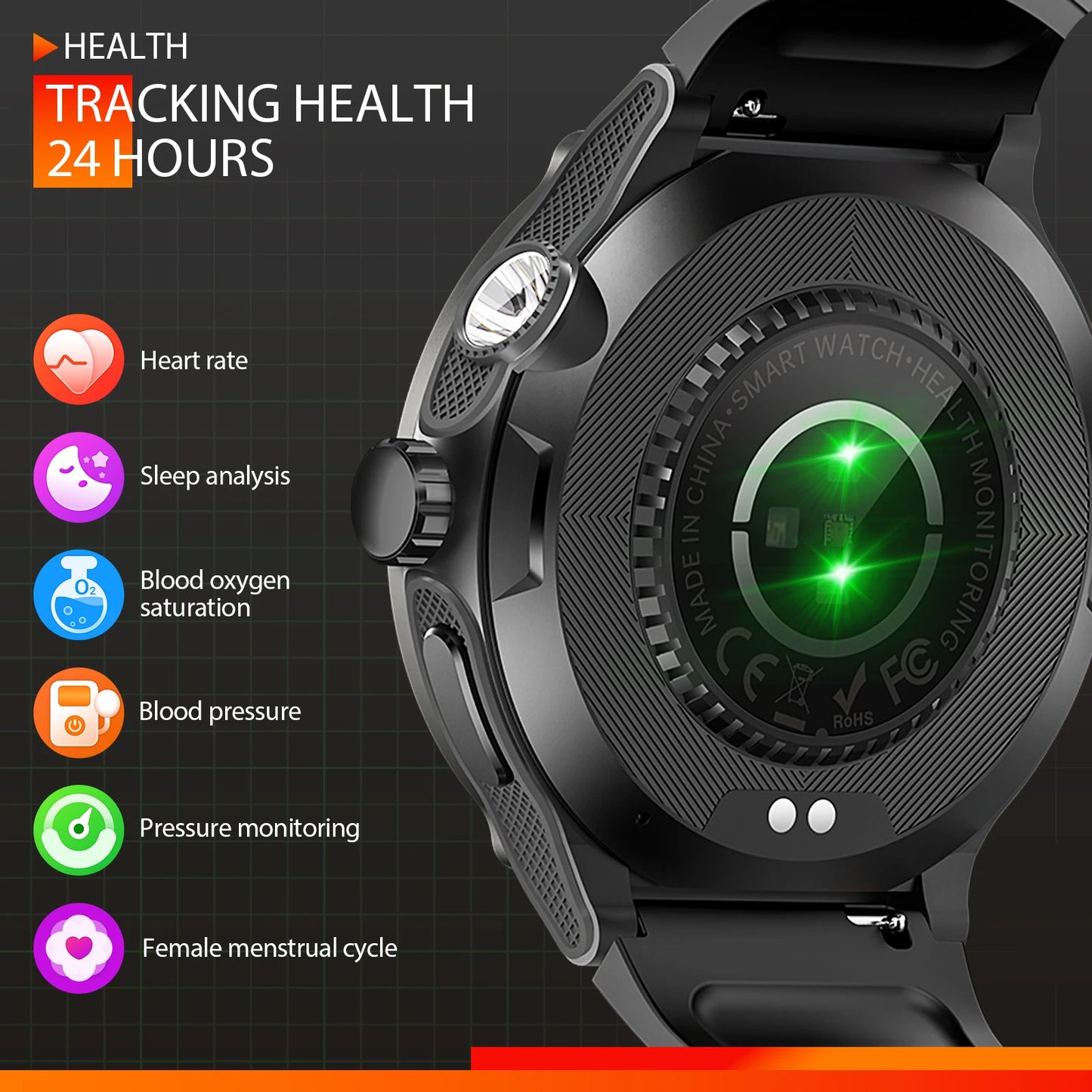 Smart Watch KT76 (Men, Sport, 3ATM Waterproof)