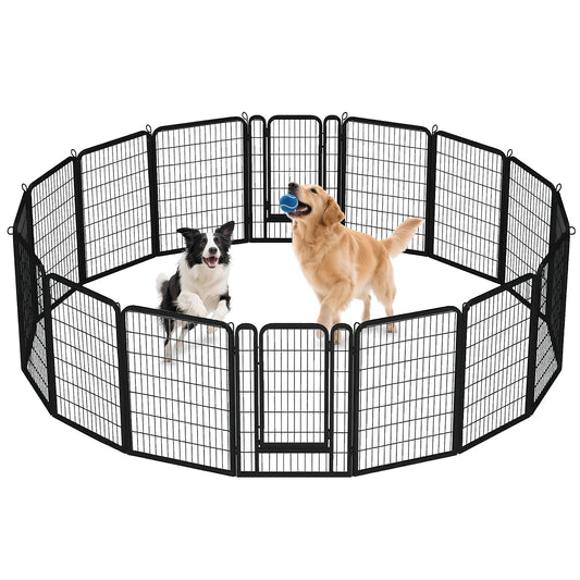 Dog Playpen with Door, Foldable Metal Pet Fence