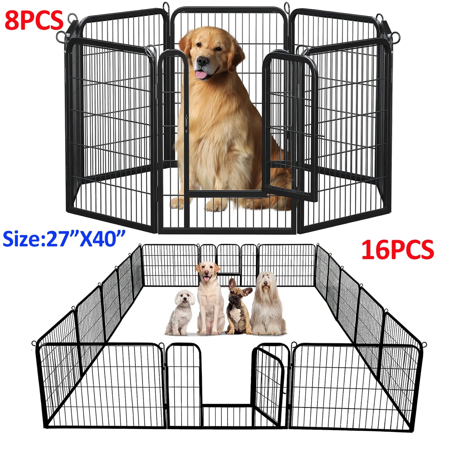 Dog Playpen with Door, Foldable Metal Pet Fence