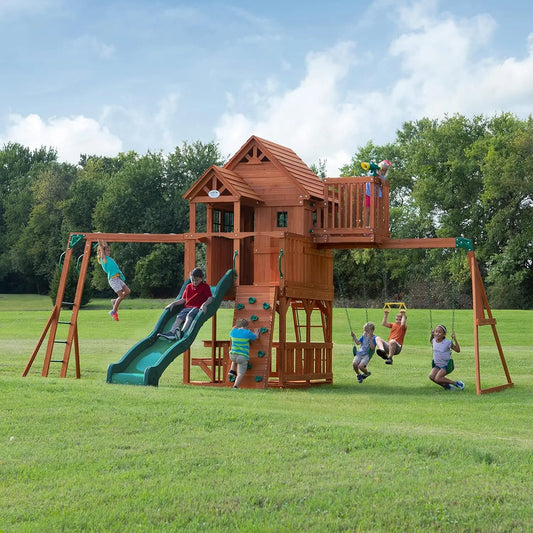 Cedar Wood Swing Set with Slide Monkey Bars