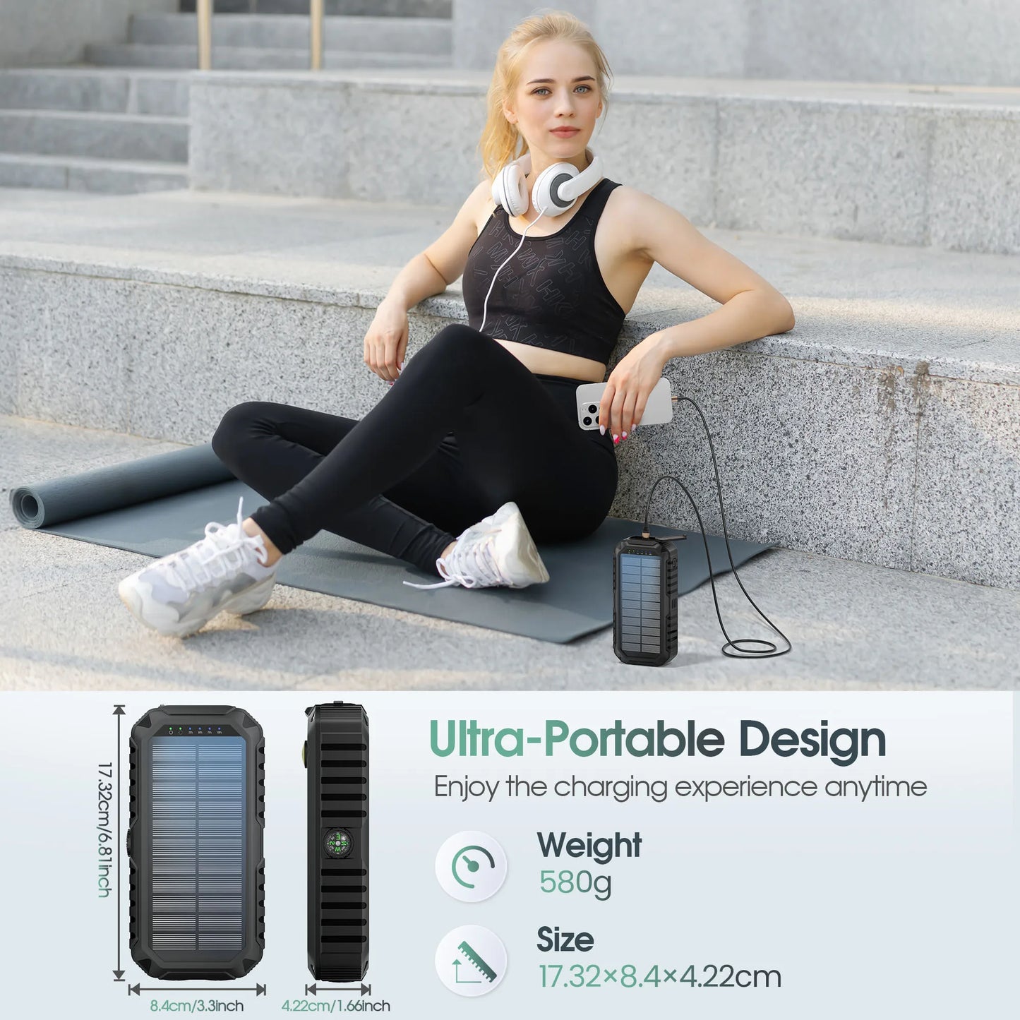 40,000mAh Solar Power Bank with Hand Crank & Fast Charging