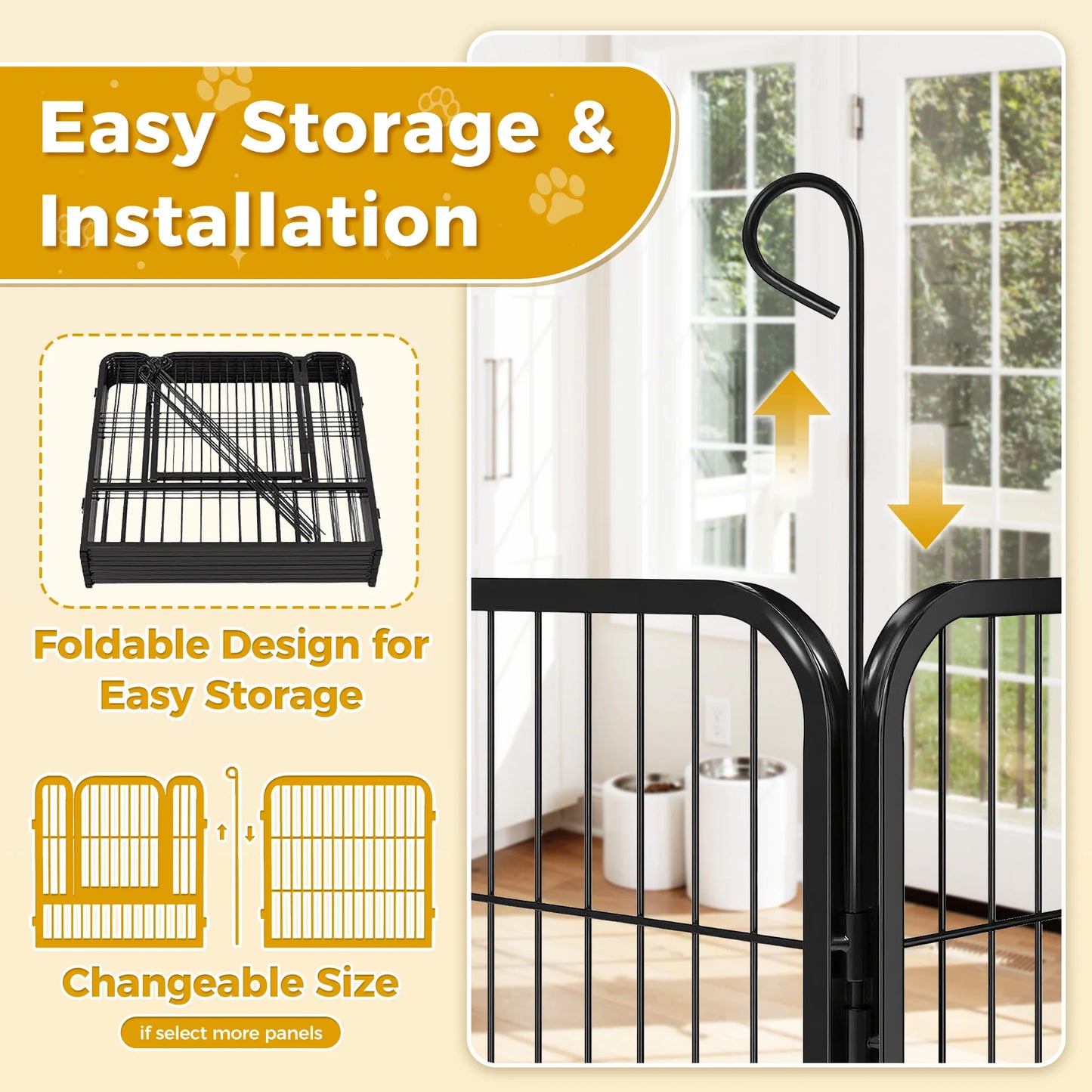 Dog Playpen with Door, Foldable Metal Pet Fence